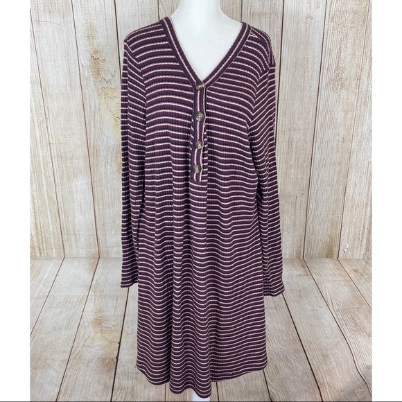NWOT |American Eagle Plush Long Sleeve Striped Henley Neck Dress - Picture 2 of 5